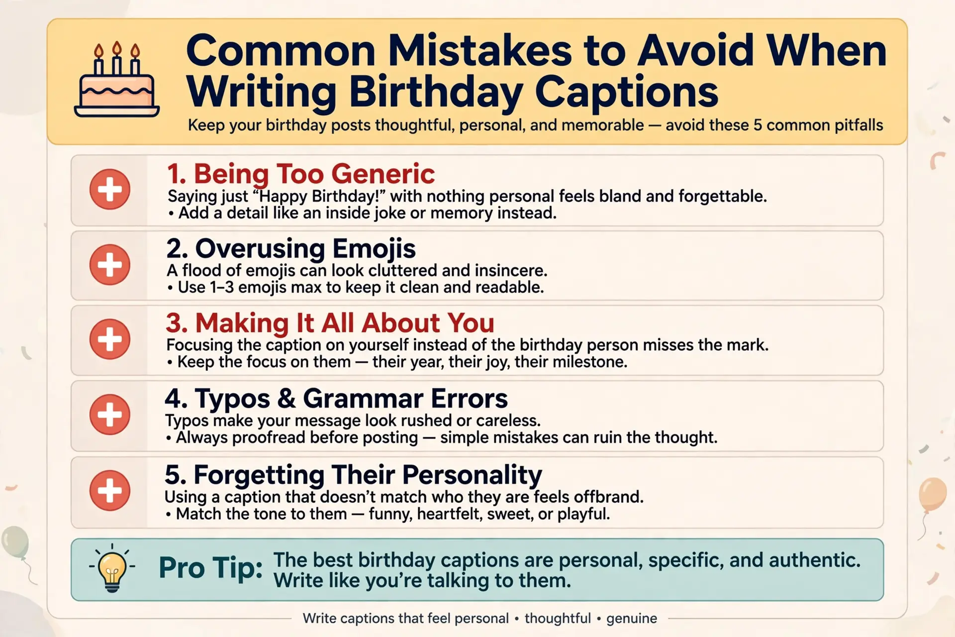 Common Mistakes to Avoid When Writing Birthday Captions
