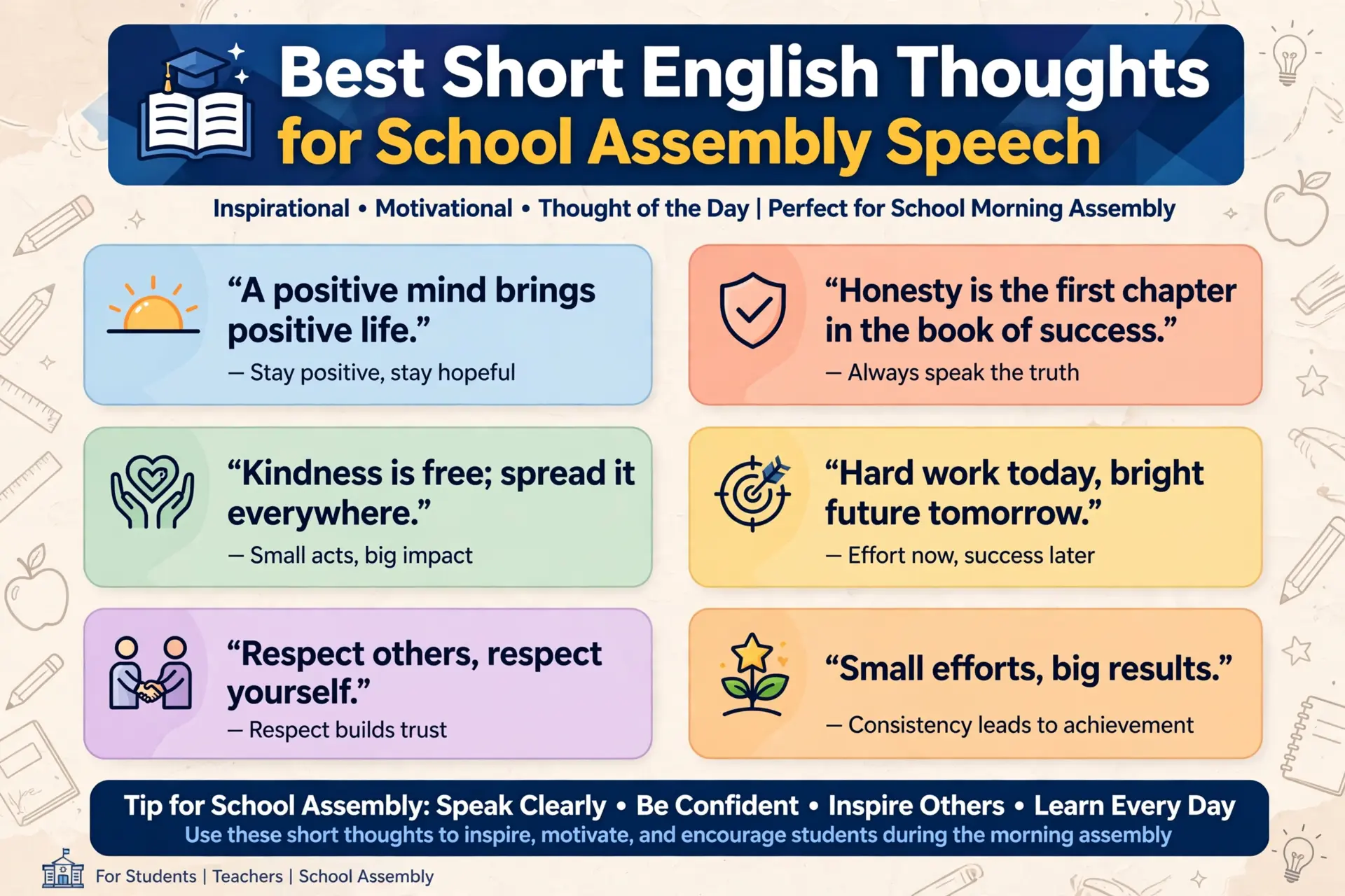 Best Short English Thoughts for School Assembly Speech