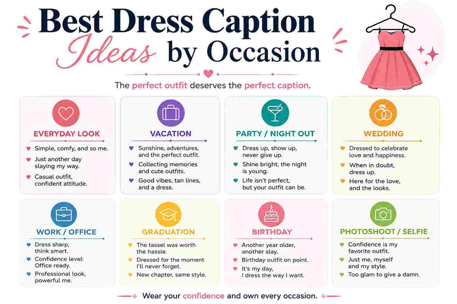 Best Dress Caption Ideas by Occasion