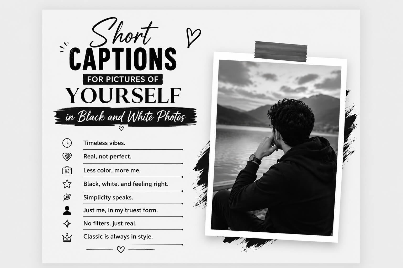 Short Captions for Pictures of Yourself in Black and White Photos