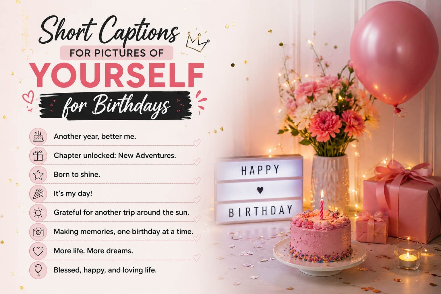 Short Captions for Pictures of Yourself for Birthdays