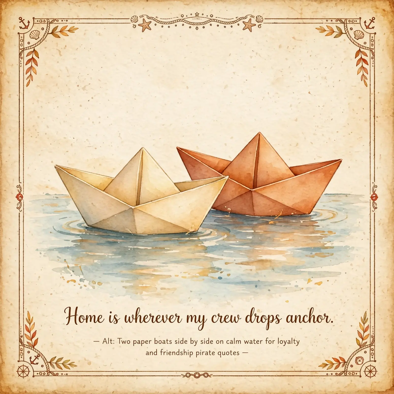Two paper boats side by side on calm water for loyalty and friendship pirate quotes