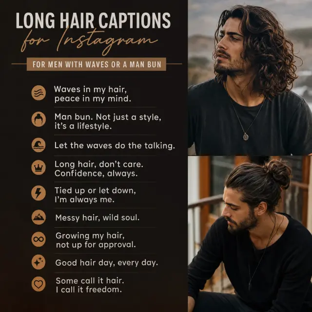 Long Hair Captions for Instagram for Men with Waves or a Man Bun