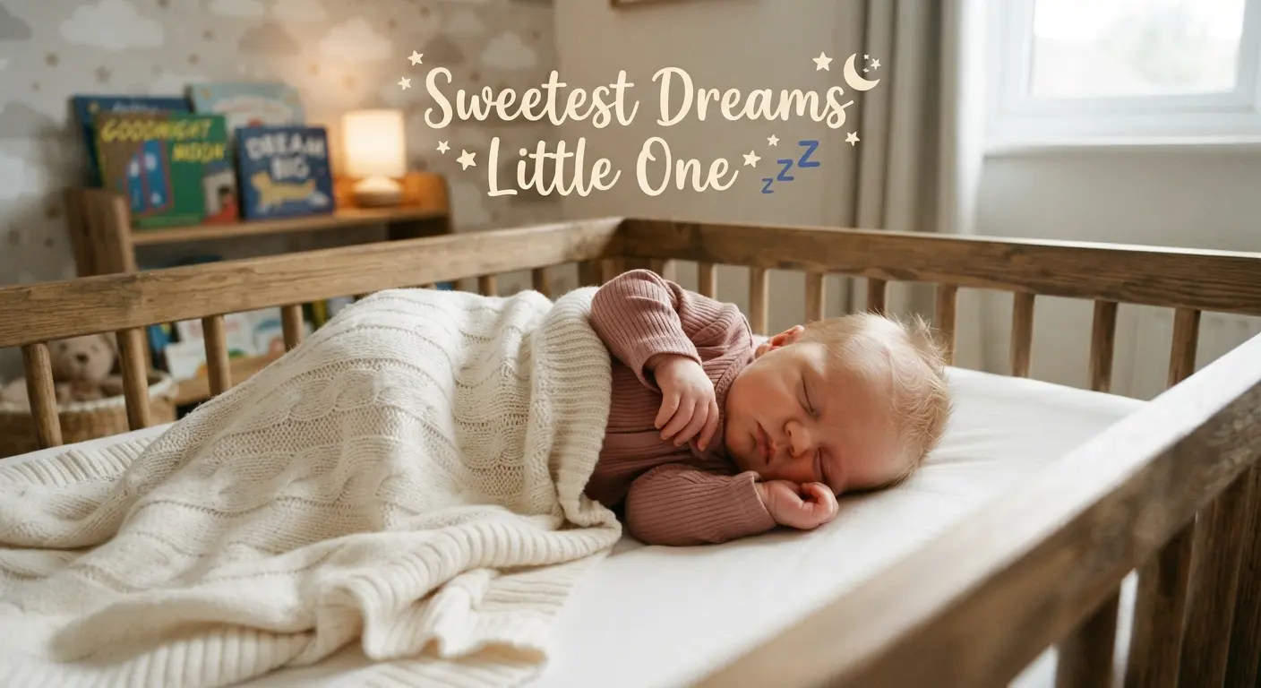 Sleeping baby photo with a short bedtime caption