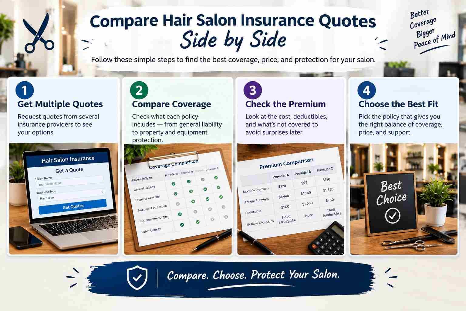 comparing hair salon insurance quotes side by side