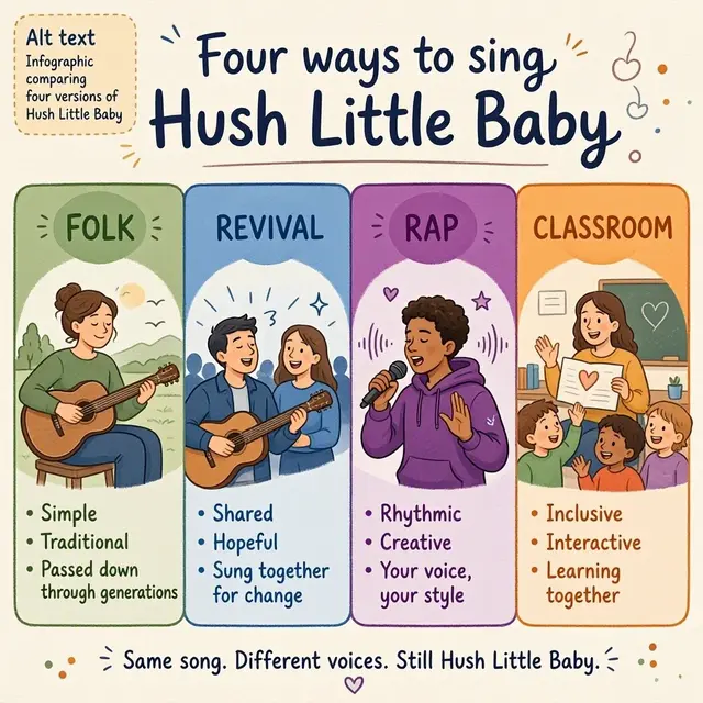 Infographic comparing four versions of Hush Little Baby".